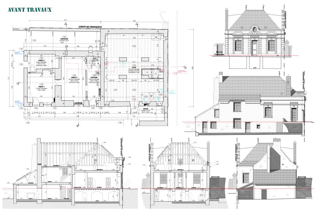 Relevé d'une maison d'habitation pour rénovation, à Vernoil-le-Fourrier