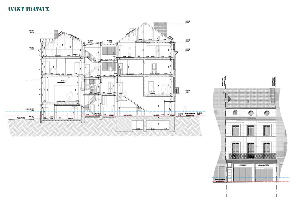 Relevé d'un immeuble d'habitation & local commercial pour rénovation, à Saumur